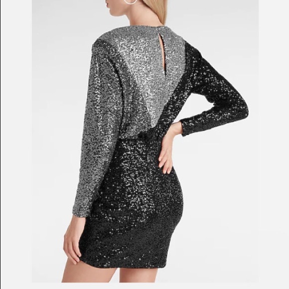EXPRESS Color Block Sequin Strong Shoulder Mini Dress - Picture 7 of 12